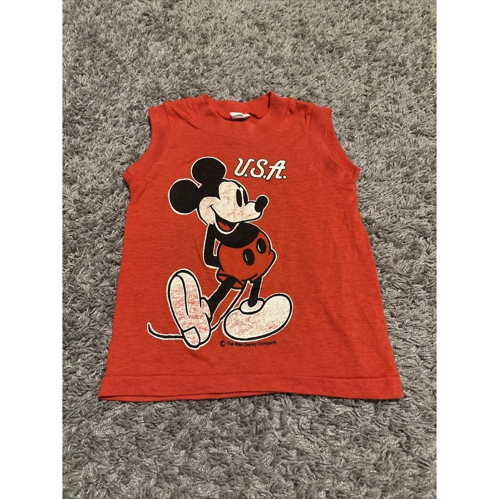 VINTAGE 80s Tank Disney Mickey Mouse Tee Kids T Shirt‎ Black Made In USA Small S